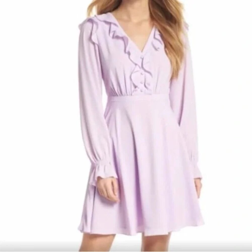 Gal Meets Glam womens purple lavender long sleeve mini Haley Ruffle Dress Size 4 - Picture 2 of 12